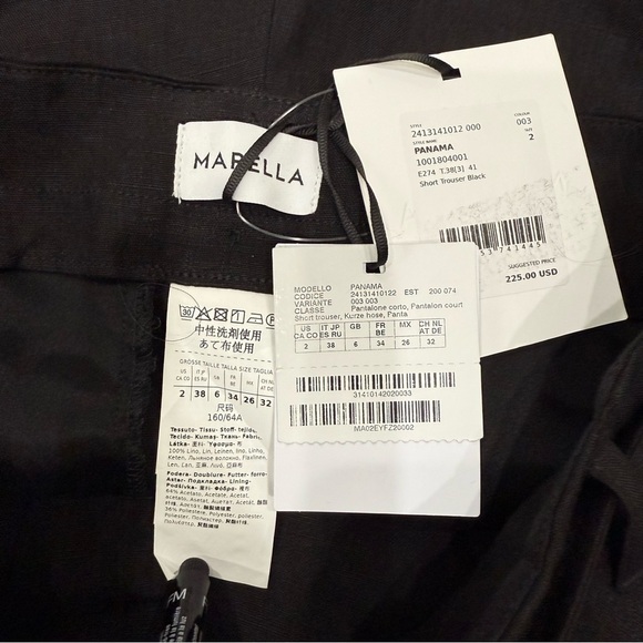 MARELLA by Max Mara Panama Linen Pleated High Waist Belted Shorts Black NWT $225 - Picture 3 of 16